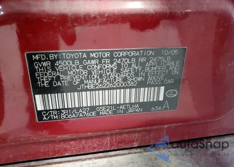 2006 Lexus Is 350 z USA, uszkodzony, nr VIN JTHBE262262000382